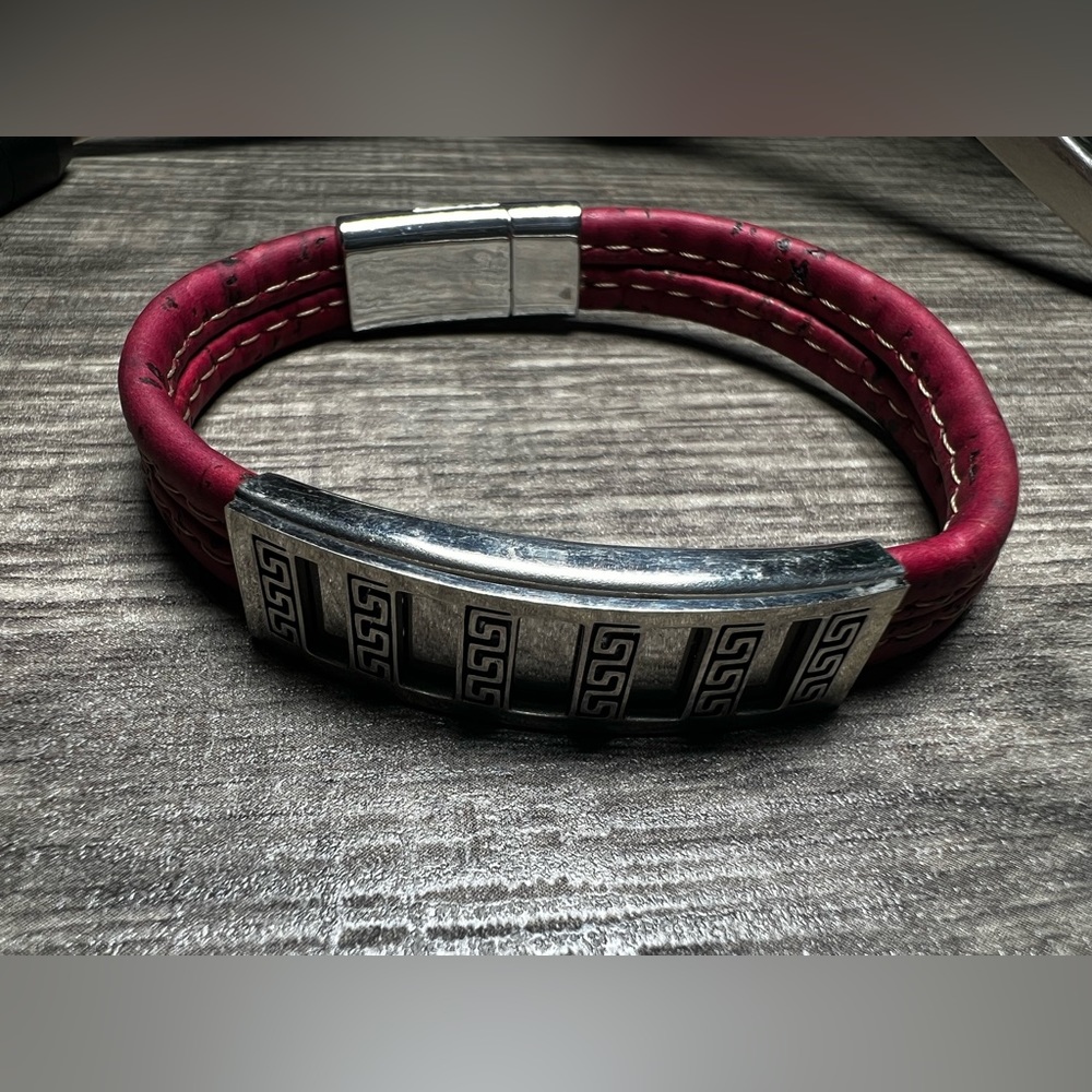 NWOT Stainless Steel red leather bracelet